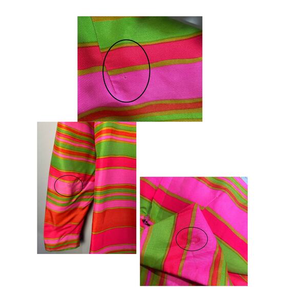 Vintage 60s Mod Striped Scarf Neckline Neon Color Silk Shift Dress Size L - Picture 6 of 6